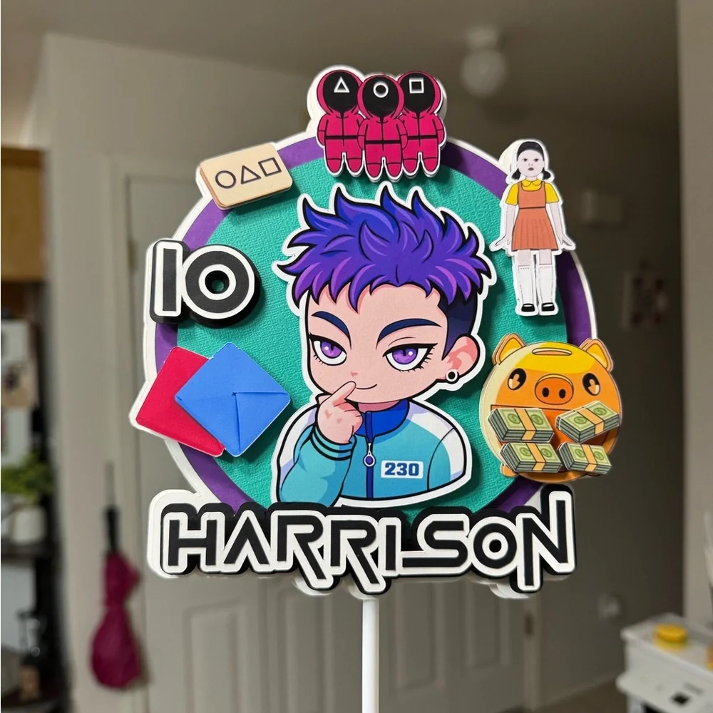 COPY - Custom Cake Topper with Thanos Character and  Squid Games Icons